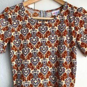 LulaRoe Amelia Dress Damask Purple Orange Print Size XS